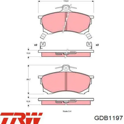 GDB1197 TRW колодки гальмівні передні, дискові