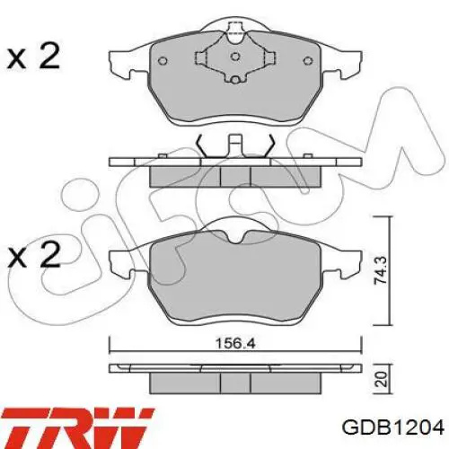 Купити GDB1204 TRW Колодки гальмівні передні, дискові