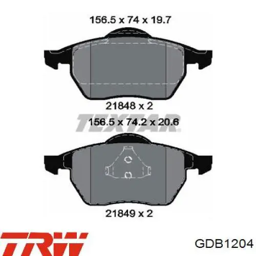Передні тормозні колодки GDB1204 TRW