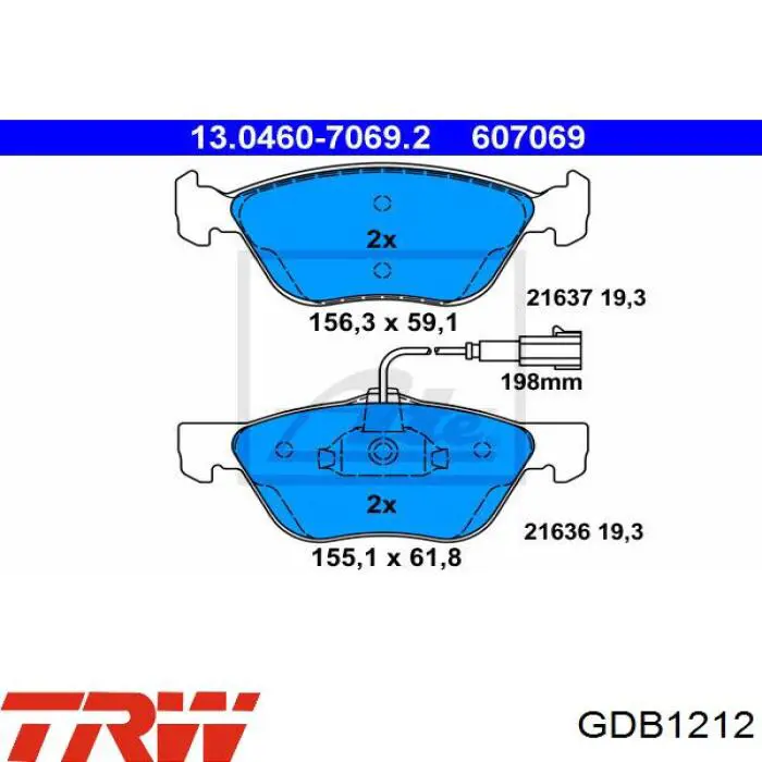 GDB1212 TRW колодки гальмівні передні, дискові