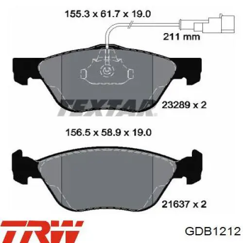 Купити GDB1212 TRW Колодки гальмівні передні, дискові