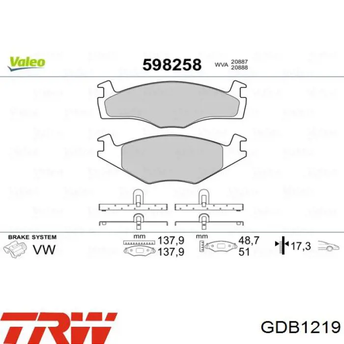 Купити GDB1219 TRW Колодки гальмівні передні, дискові