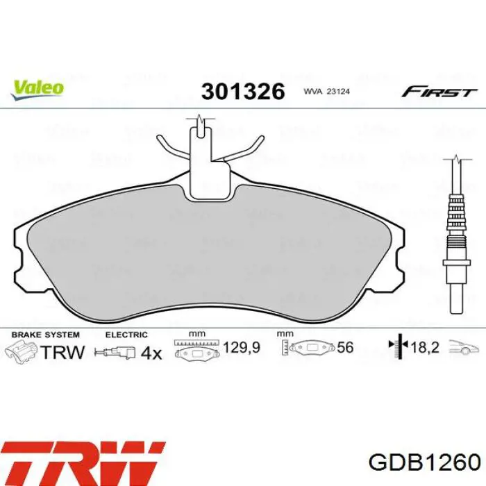 Купити GDB1260 TRW Колодки гальмівні передні, дискові