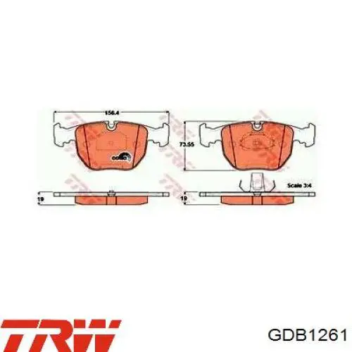 Купити GDB1261 TRW Колодки гальмівні передні, дискові
