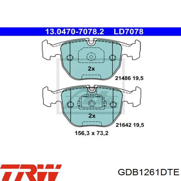 Купити GDB1261DTE TRW Колодки гальмівні передні, дискові