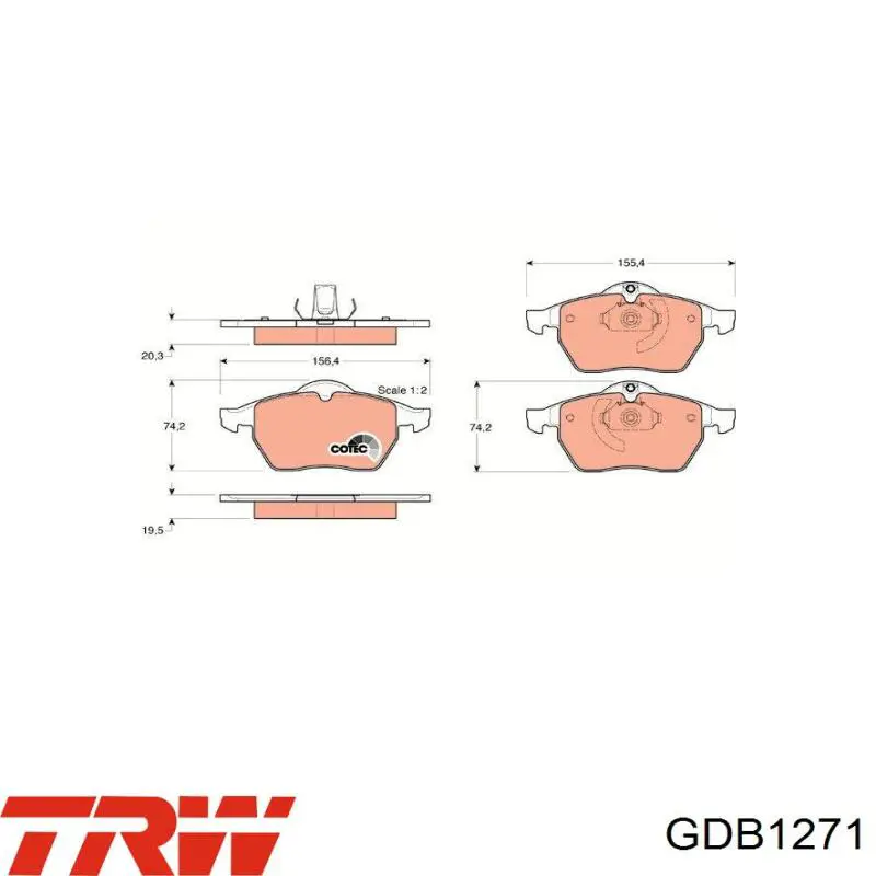 Купити GDB1271 TRW Колодки гальмівні передні, дискові