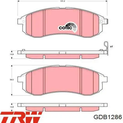 Передні тормозні колодки GDB1286 TRW
