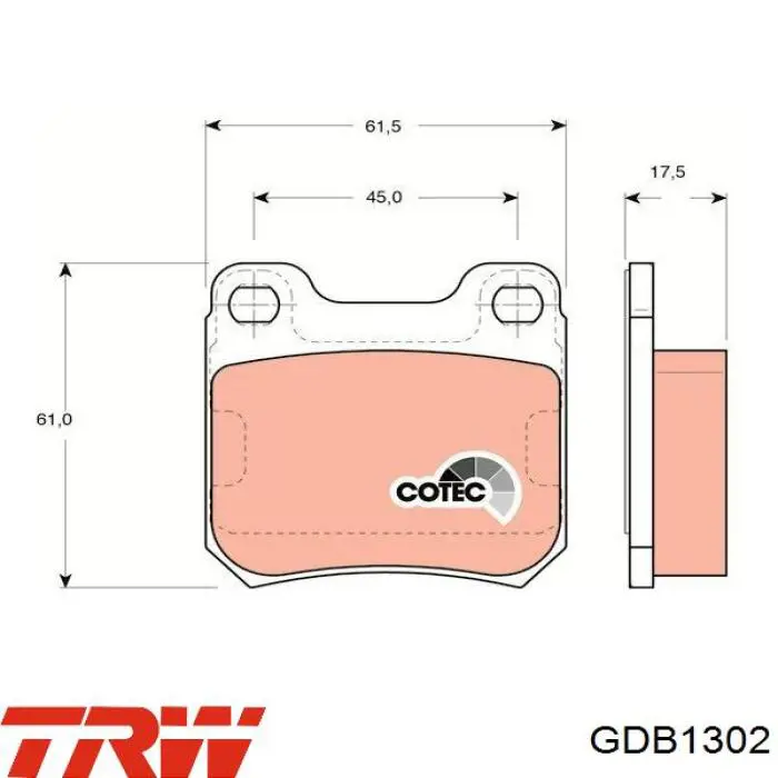 GDB1302 TRW колодки гальмові задні, дискові