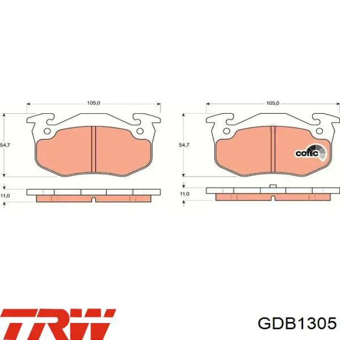 GDB1305 TRW колодки гальмові задні, дискові
