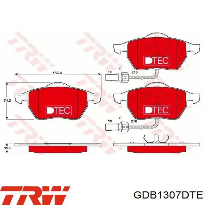 Купити GDB1307DTE TRW Колодки гальмівні передні, дискові