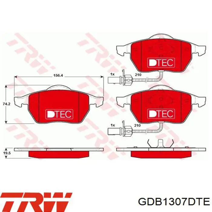 GDB1307DTE TRW колодки гальмівні передні, дискові