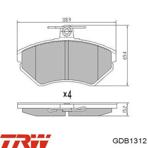 GDB1312 TRW Передні гальмівні колодки