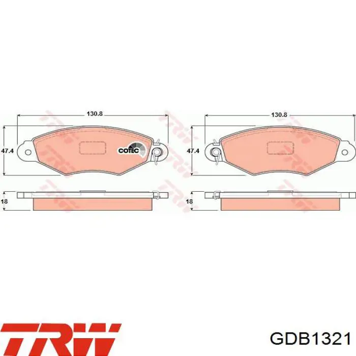 Колодки гальмівні передні, дискові GDB1321 TRW