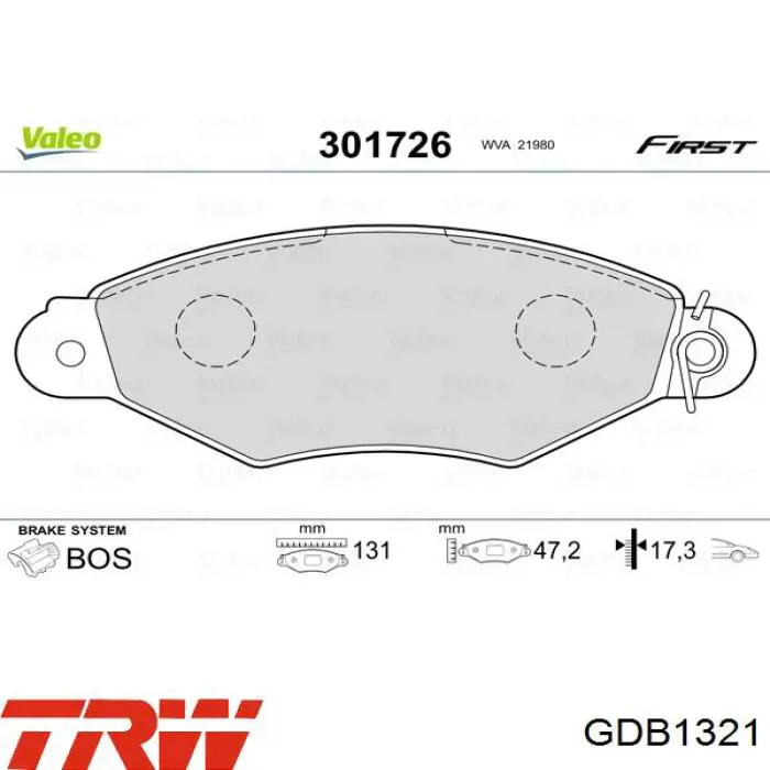 Купити GDB1321 TRW Колодки гальмівні передні, дискові
