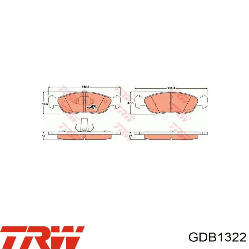 GDB1322 TRW колодки гальмівні передні, дискові