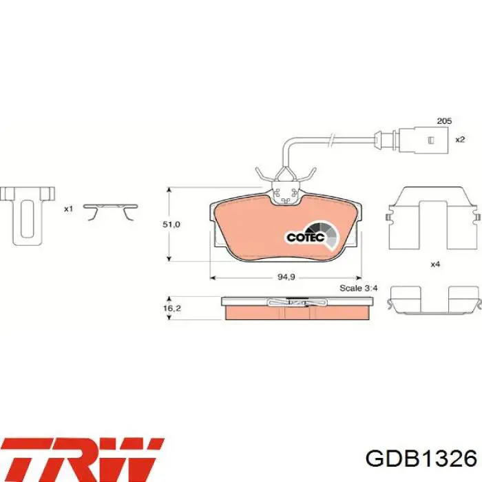 GDB1326 TRW колодки гальмові задні, дискові