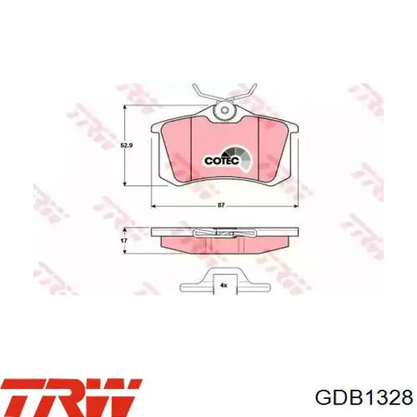 Задні гальмівні колодки GDB1328 TRW