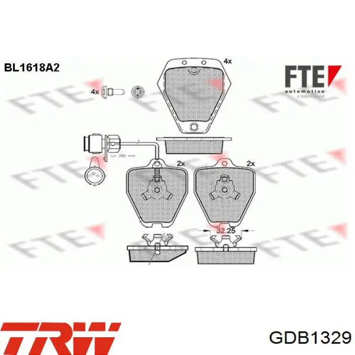 Купити GDB1329 TRW Колодки гальмівні передні, дискові