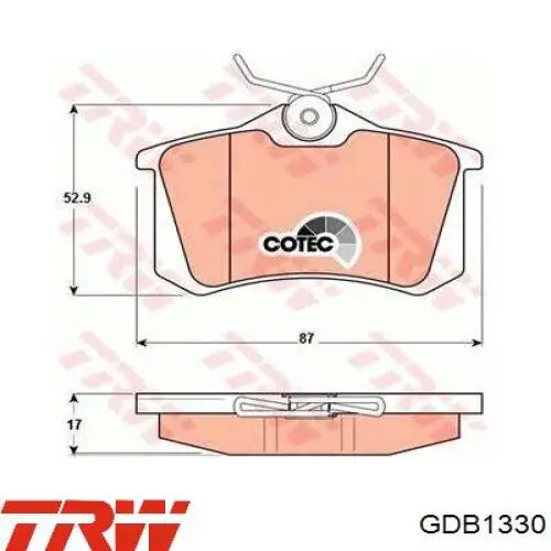 Задні гальмівні колодки GDB1330 TRW