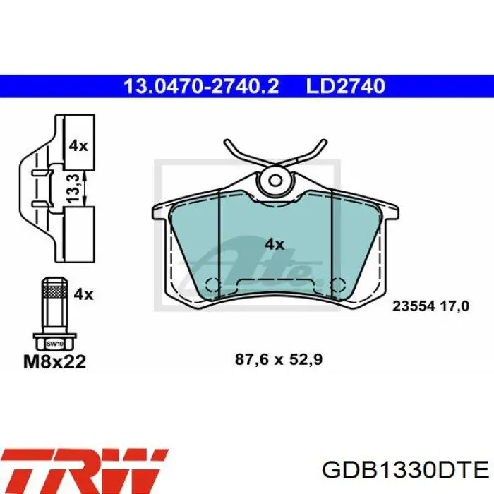 Купити GDB1330DTE TRW Задні колодки