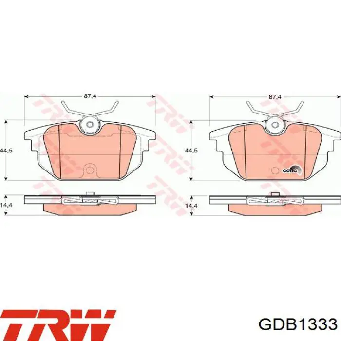 GDB1333 TRW колодки гальмові задні, дискові