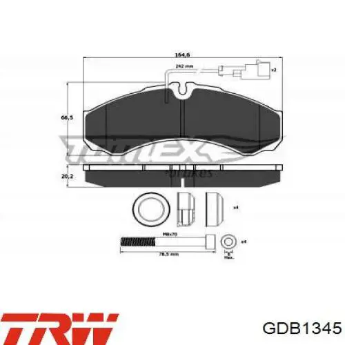 Купити GDB1345 TRW Задні колодки