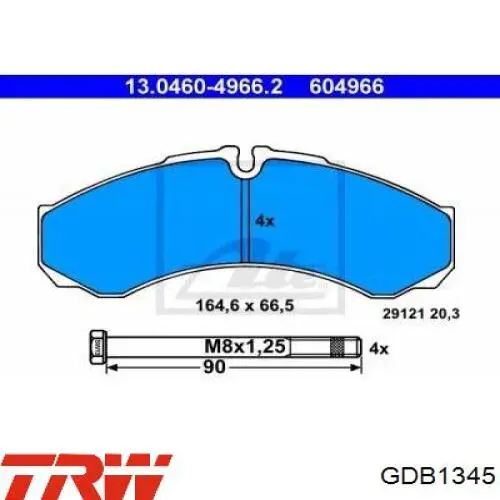 Задні гальмівні колодки GDB1345 TRW