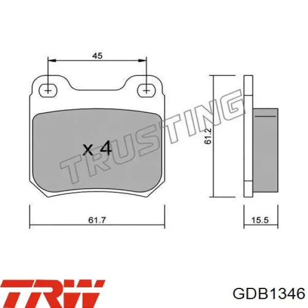 Задні гальмівні колодки GDB1346 TRW