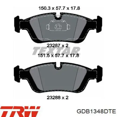 Колодки гальмівні передні, дискові GDB1348DTE TRW