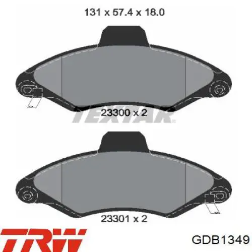 Передні тормозні колодки GDB1349 TRW