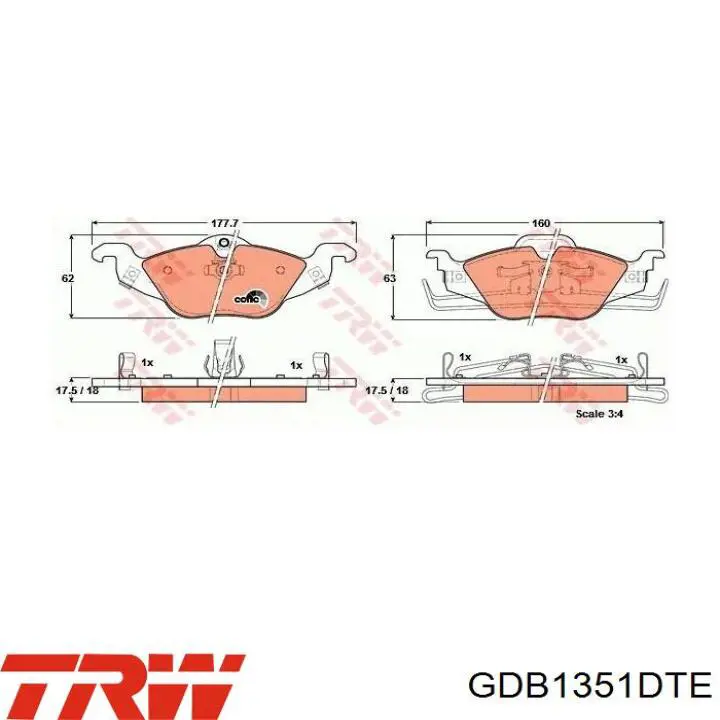 GDB1351DTE TRW колодки гальмівні передні, дискові