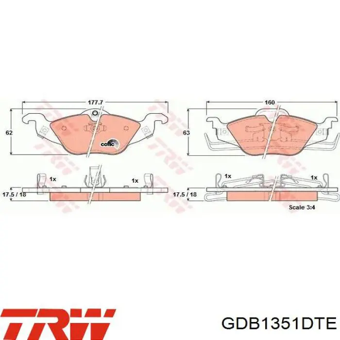 Купити GDB1351DTE TRW Колодки гальмівні передні, дискові