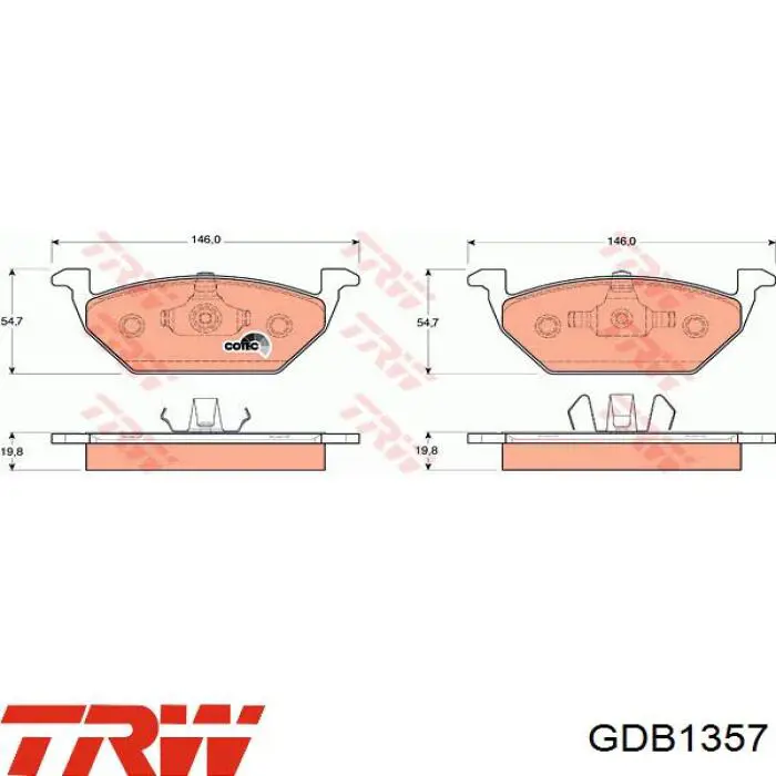 Передні тормозні колодки GDB1357 TRW