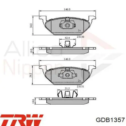 Гальмівні колодки TRW GDB1357 ціна, від 21.72 USD