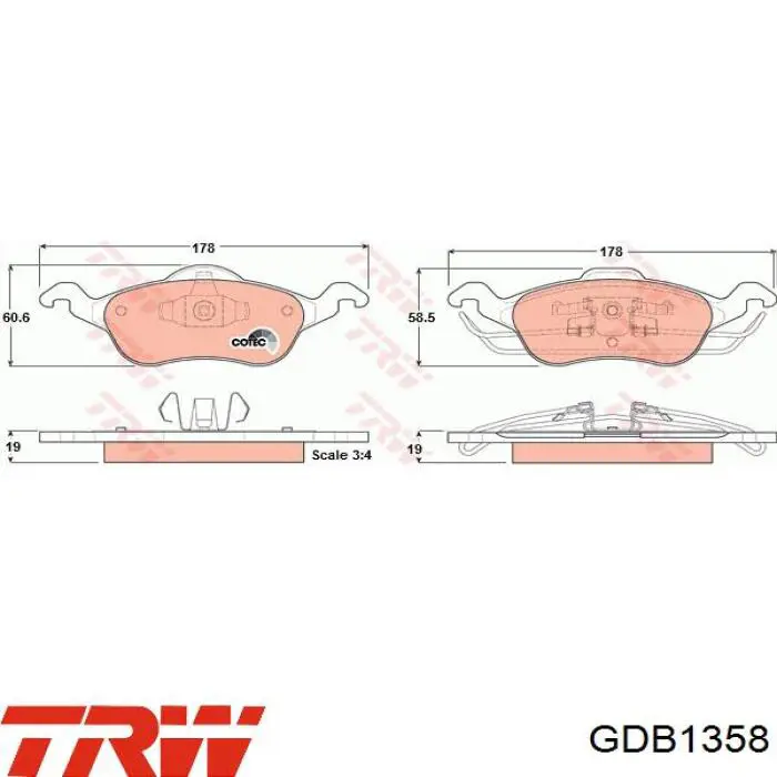 Купити GDB1358 TRW Колодки гальмівні передні, дискові