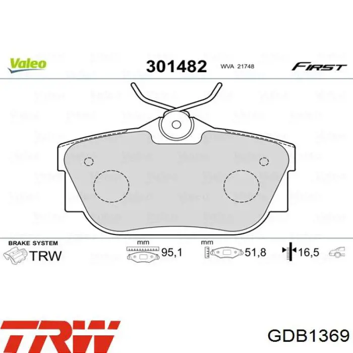 Купити GDB1369 TRW Задні колодки