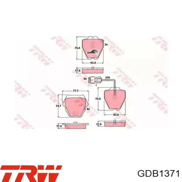 Передні тормозні колодки GDB1371 TRW