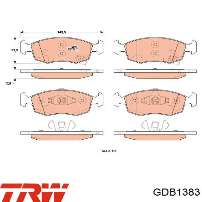 Купити GDB1383 TRW Колодки гальмівні передні, дискові