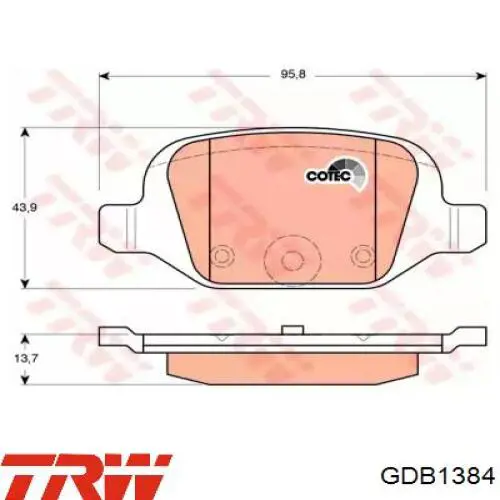 Задні гальмівні колодки GDB1384 TRW