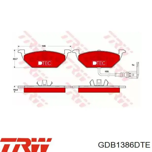 Купити GDB1386DTE TRW Колодки гальмівні передні, дискові