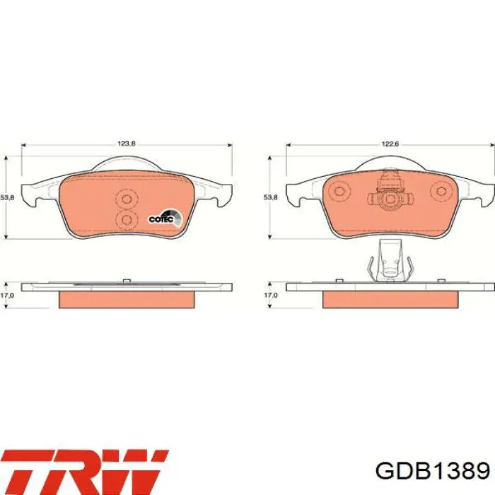GDB1389 TRW колодки гальмові задні, дискові