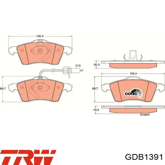 Купити GDB1391 TRW Колодки гальмівні передні, дискові
