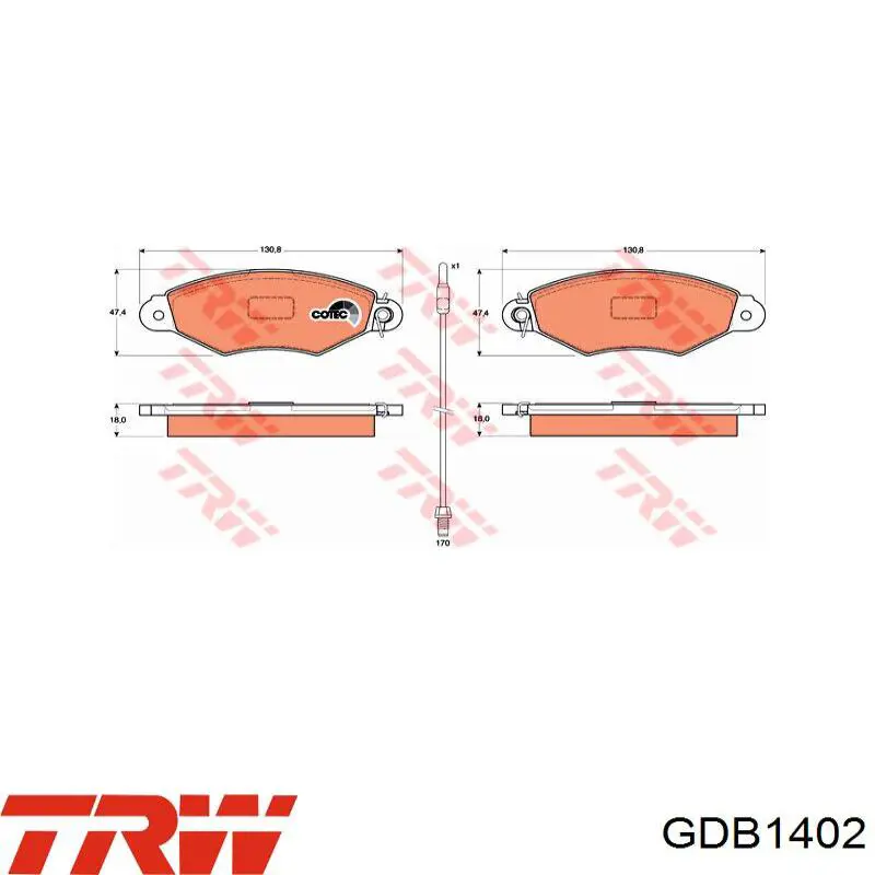 Передні тормозні колодки GDB1402 TRW