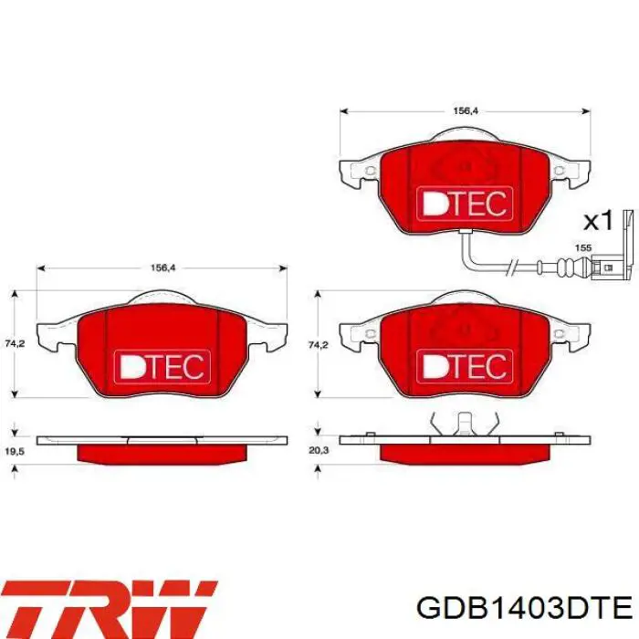 GDB1403DTE TRW колодки гальмівні передні, дискові