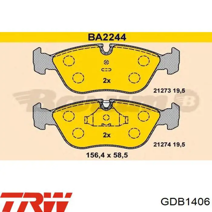 Купити GDB1406 TRW Колодки гальмівні передні, дискові