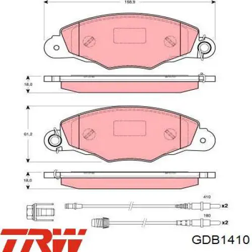 GDB1410 TRW колодки гальмівні передні, дискові