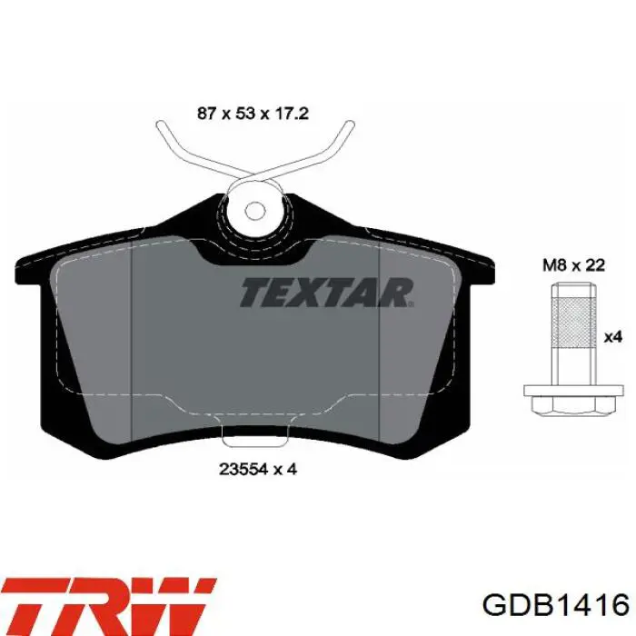 Задні гальмівні колодки TRW GDB1416 ціна, від 17.88 USD