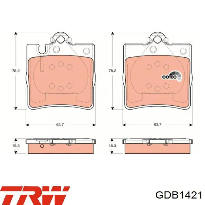 Задні гальмівні колодки GDB1421 TRW