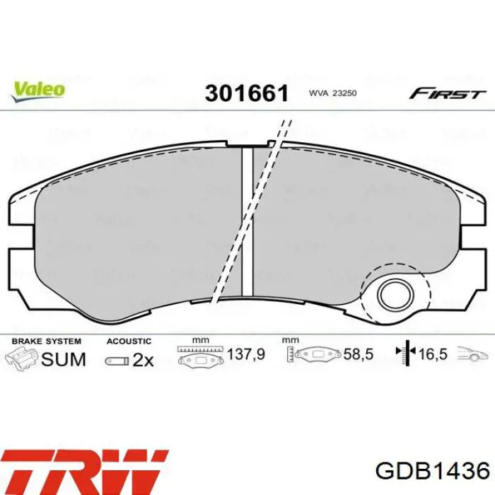 Передні тормозні колодки GDB1436 TRW