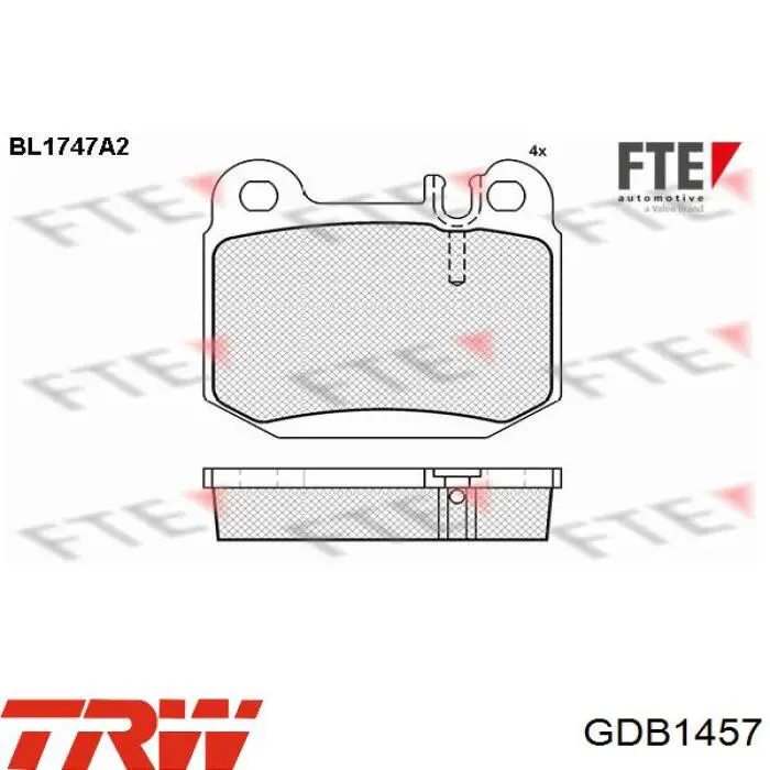 Задні гальмівні колодки GDB1457 TRW